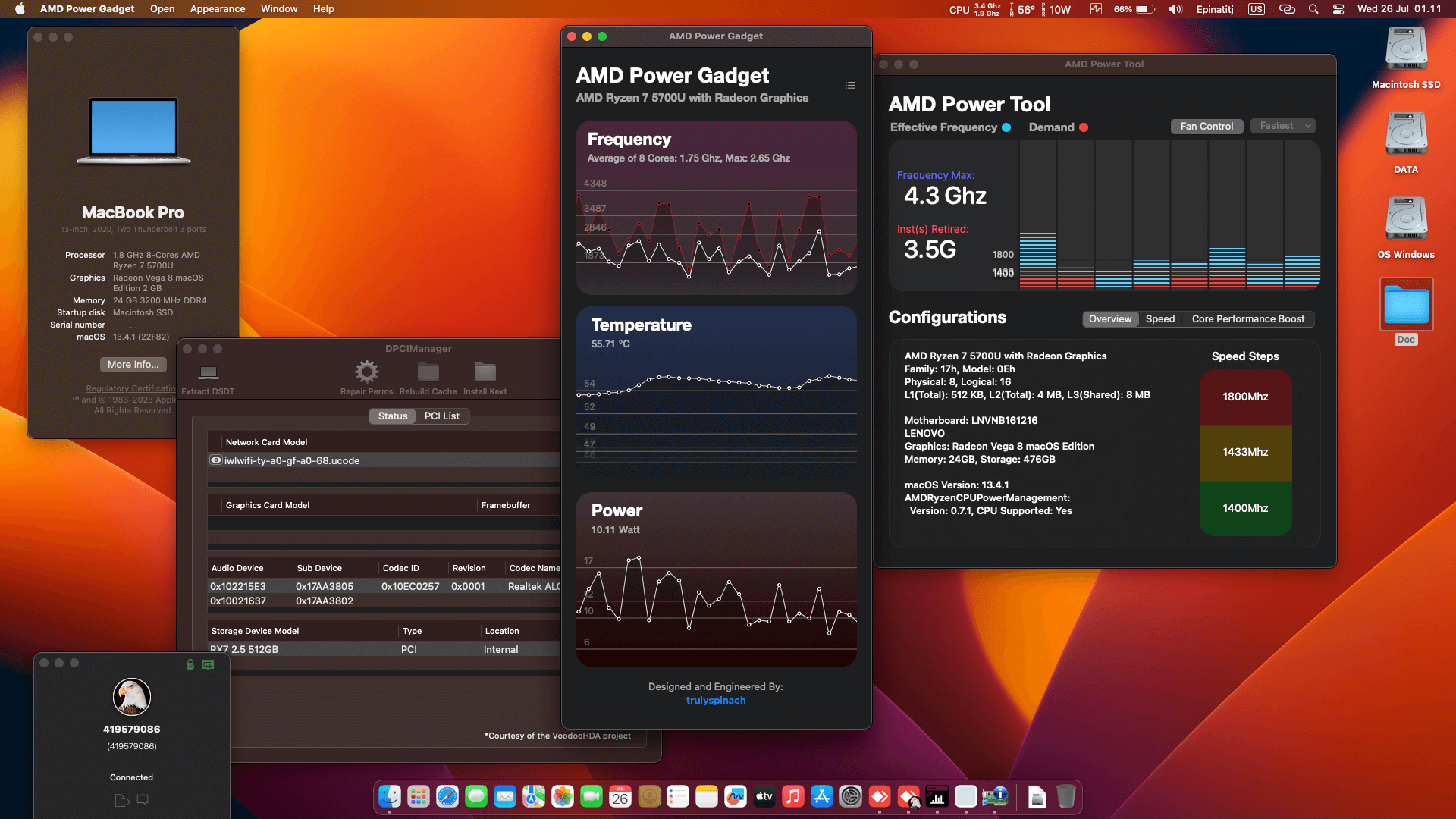 Success Hackintosh macOS Ventura 13.4.1 Build 22F82 in Lenovo Ideapad Slim 3 15ALC6